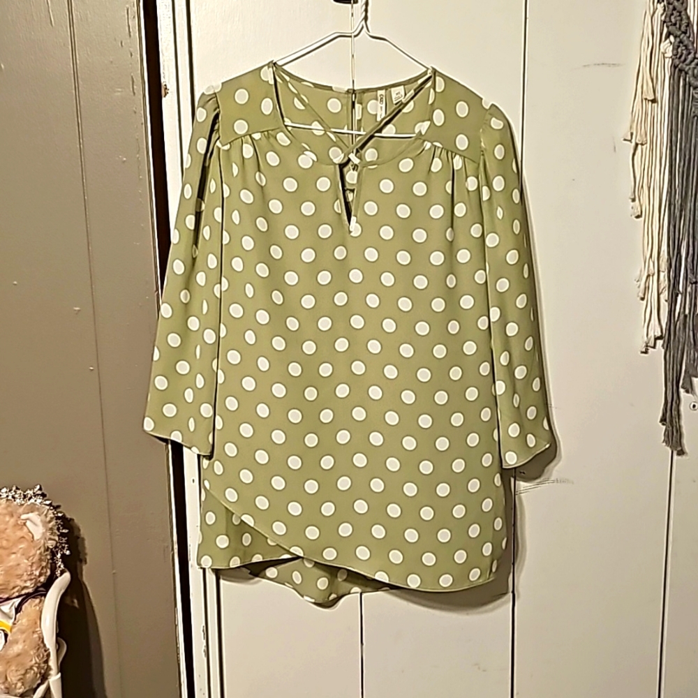 womens xs light green polka dot shirt - catos